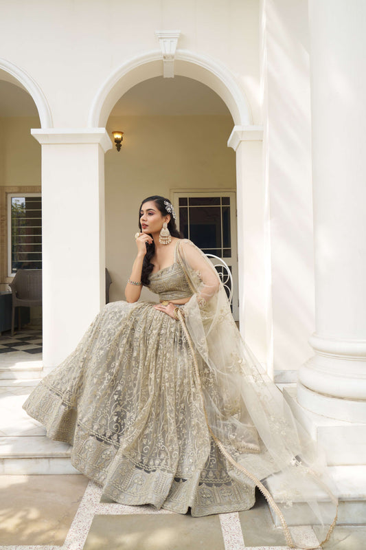 Grey Thread Embroidered Lehenga Choli