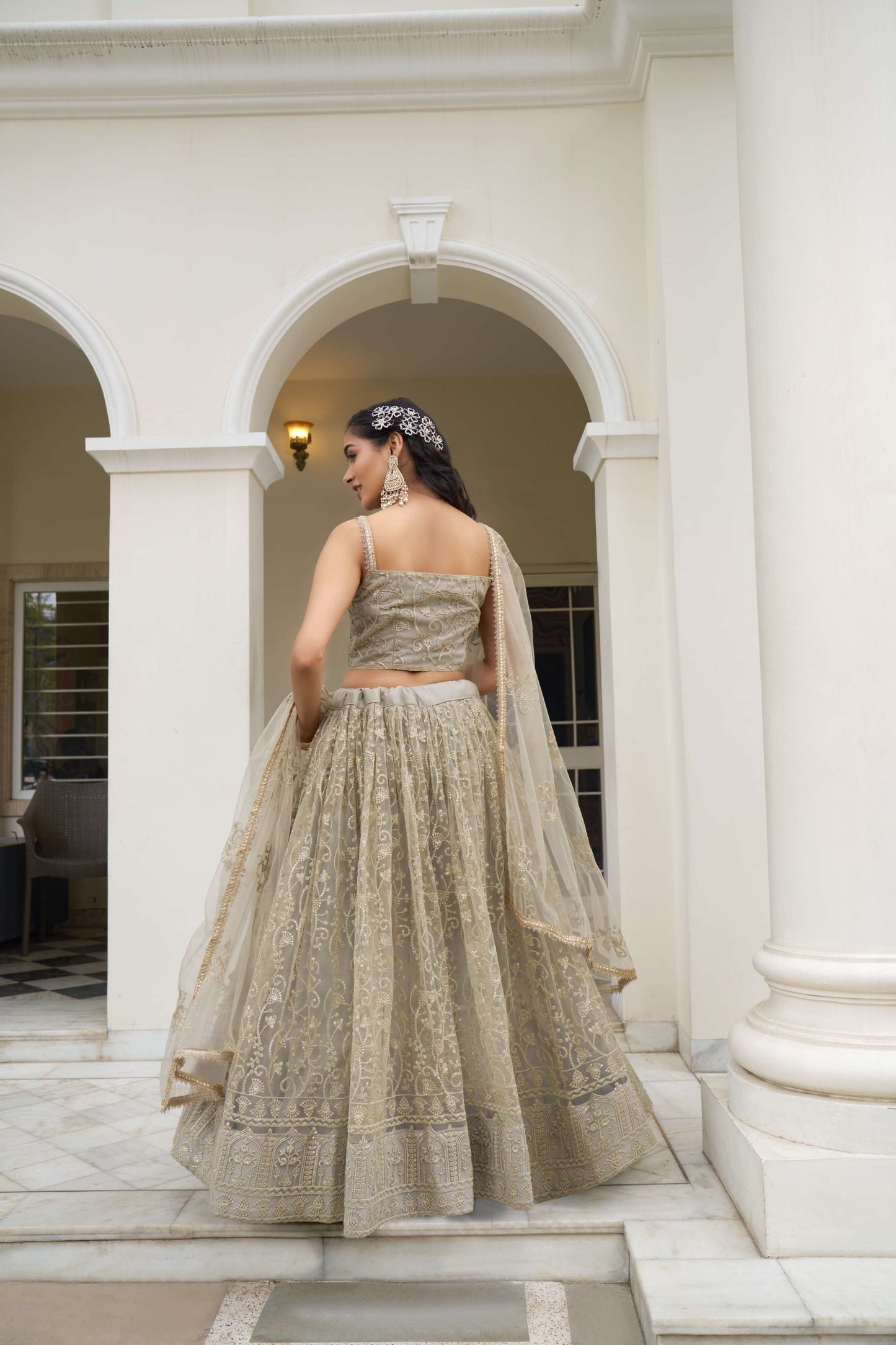 Grey Thread Embroidered Lehenga Choli