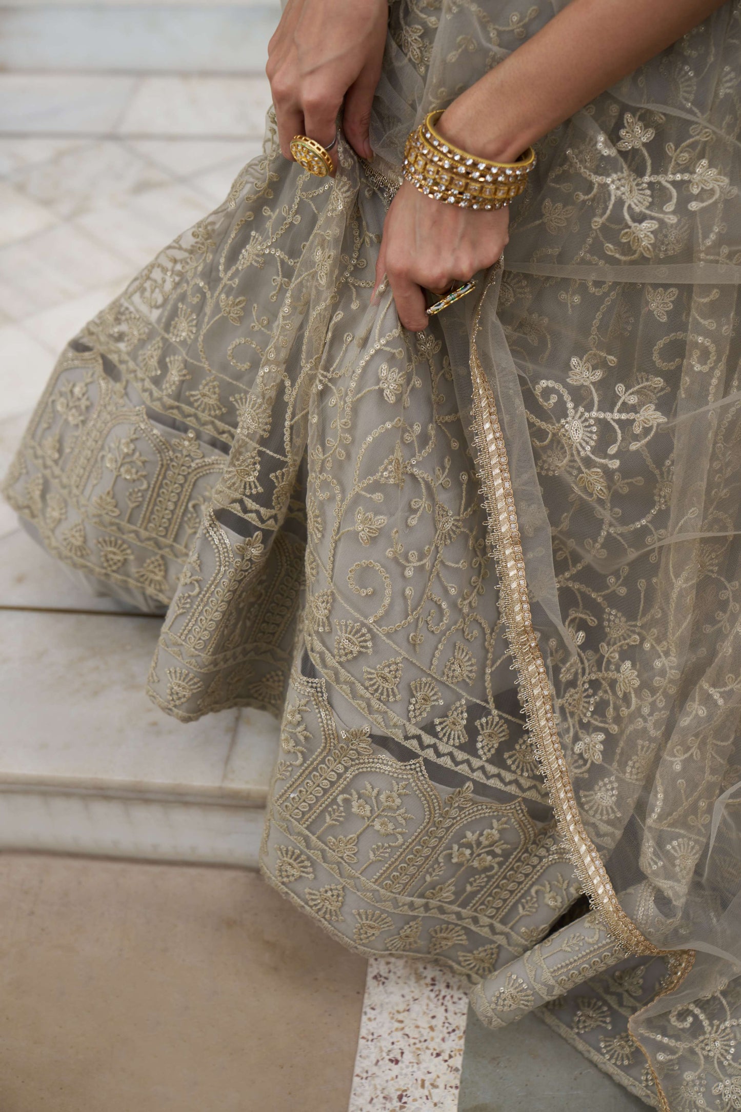 Grey Thread Embroidered Lehenga Choli