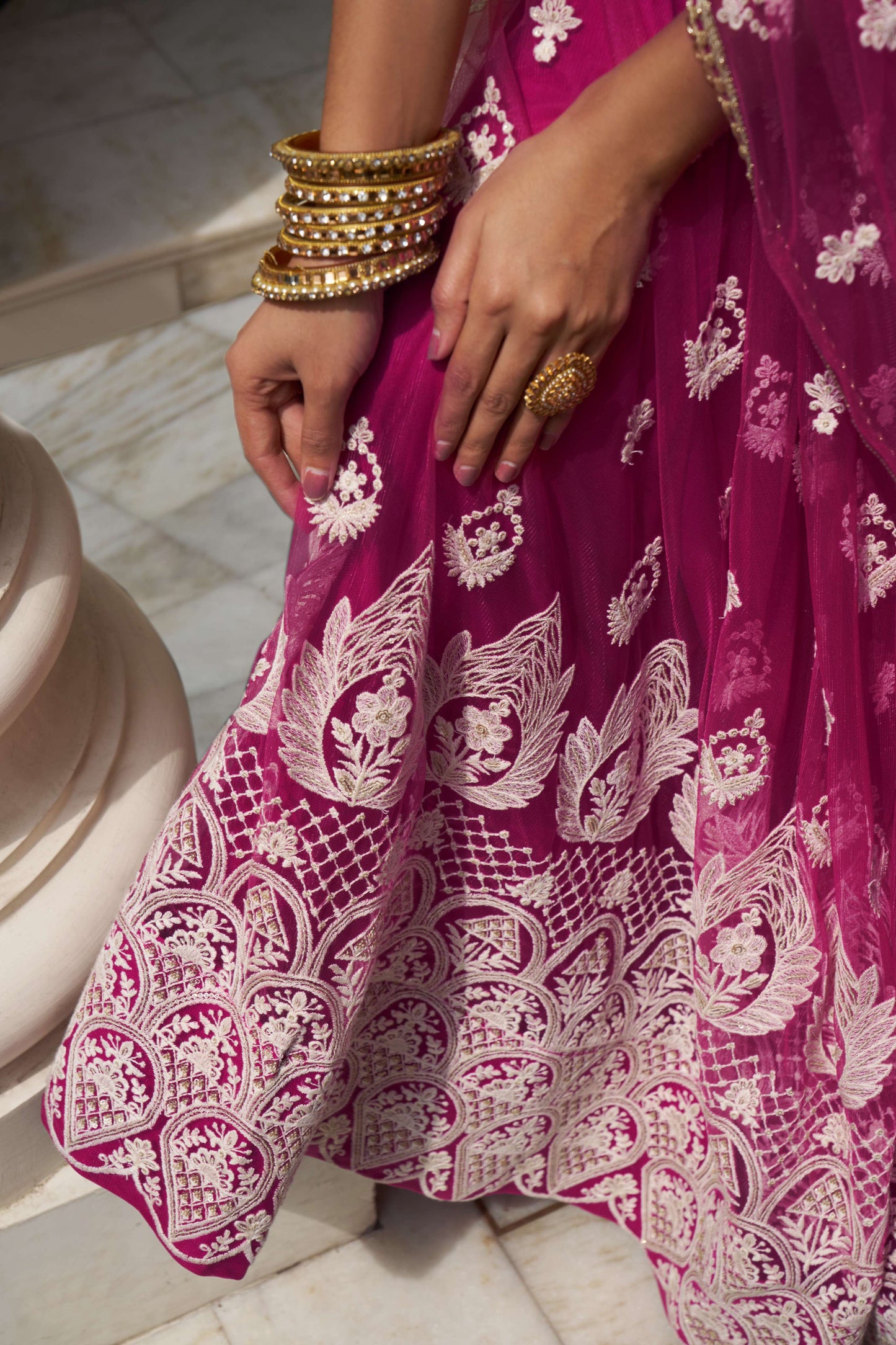 Pink Net Lehenga Choli In Thread Embroidary