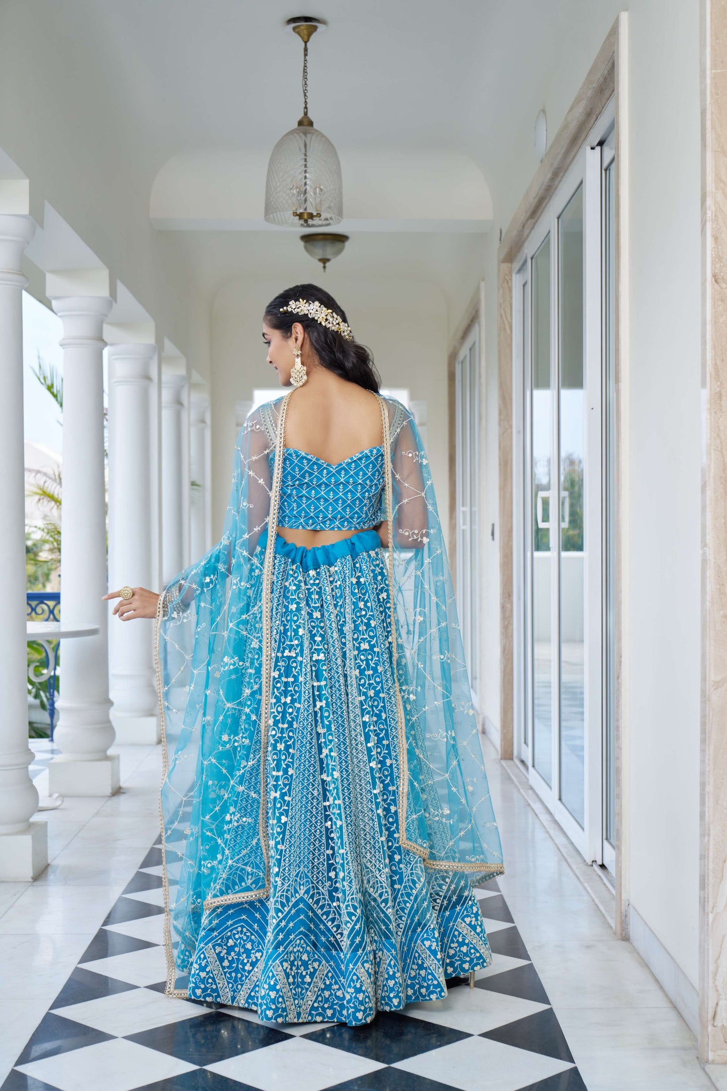 Blue Thread Embroidery Net Lehenga Choli