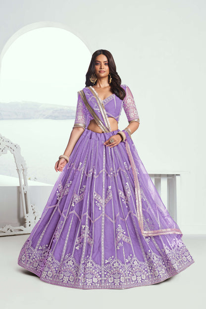 Purple Sequined Embroidered Work Lehenga Choli