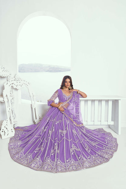 Purple Sequined Embroidered Work Lehenga Choli