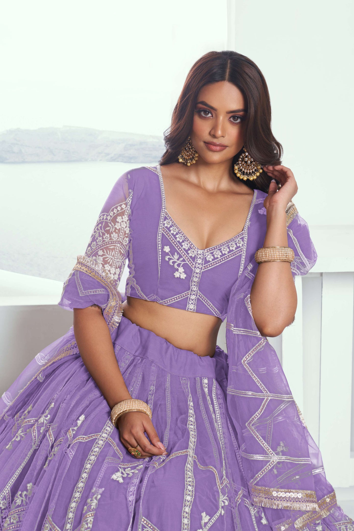 Purple Sequined Embroidered Work Lehenga Choli