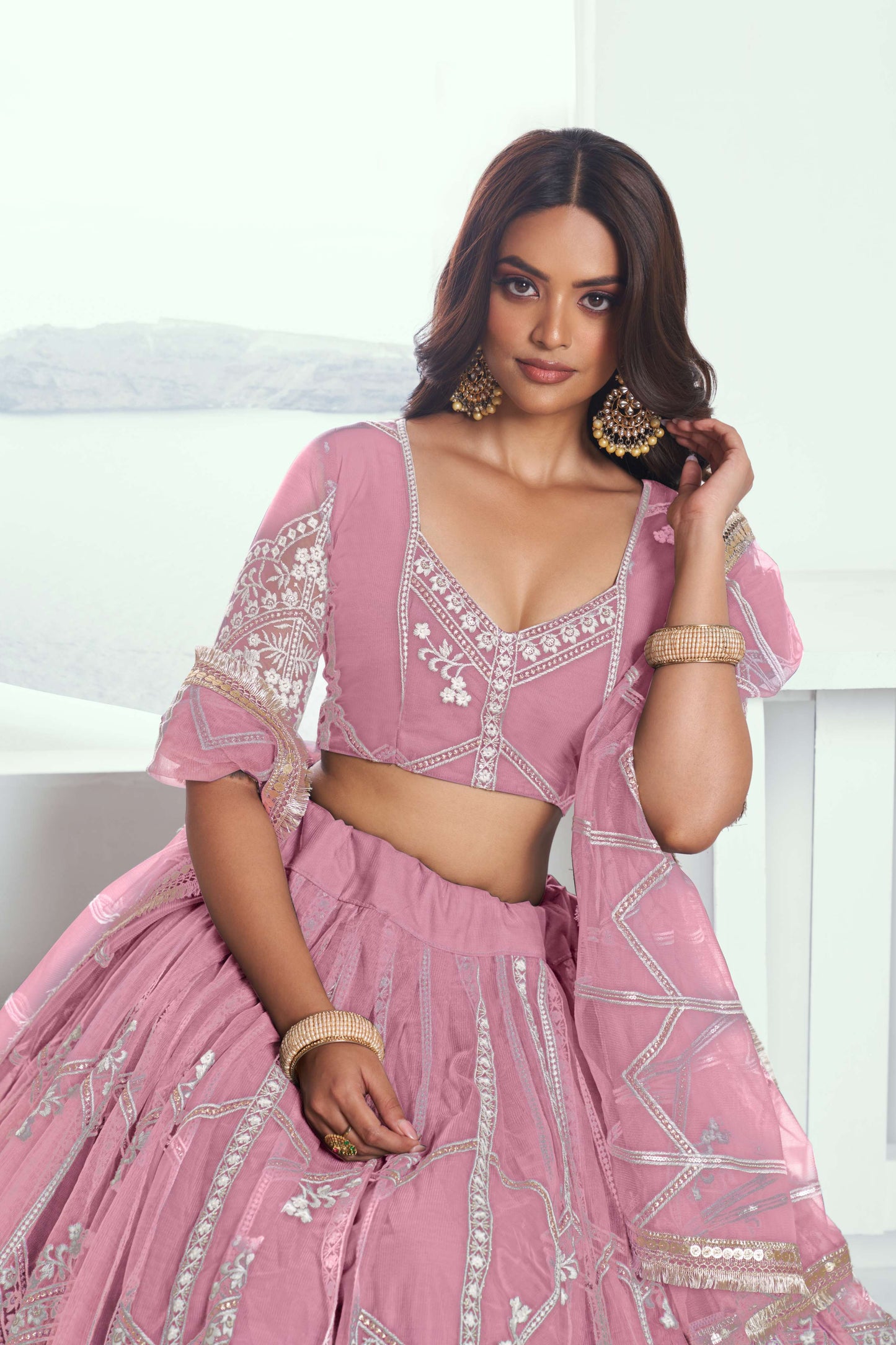 Pink Embroidered Party Wear Lehenga Choli