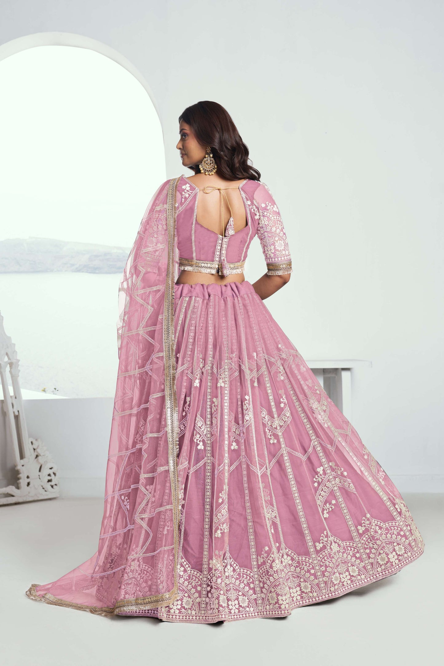 Pink Embroidered Party Wear Lehenga Choli