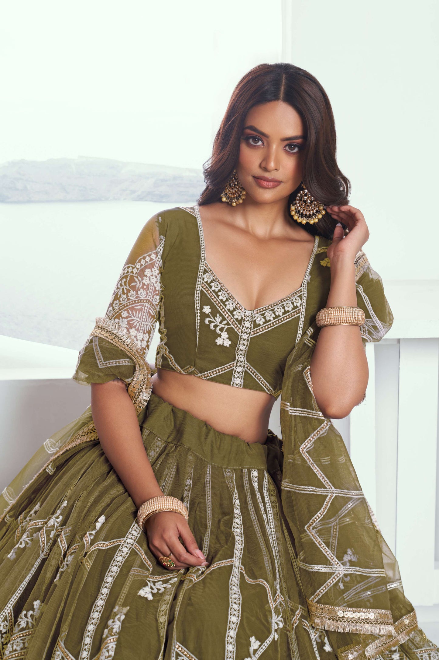 Green Embroidered Party wear Lehenga Choli