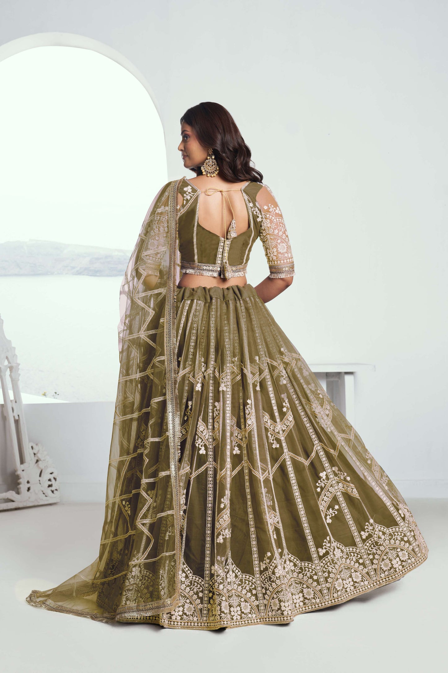 Green Embroidered Party wear Lehenga Choli