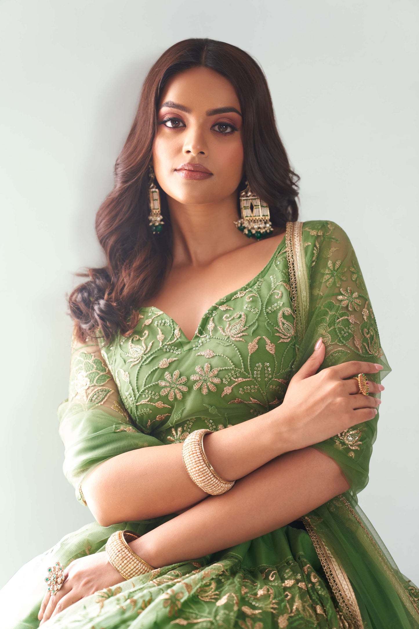 Pista Green Embroidered Party wear Lehenga Choli