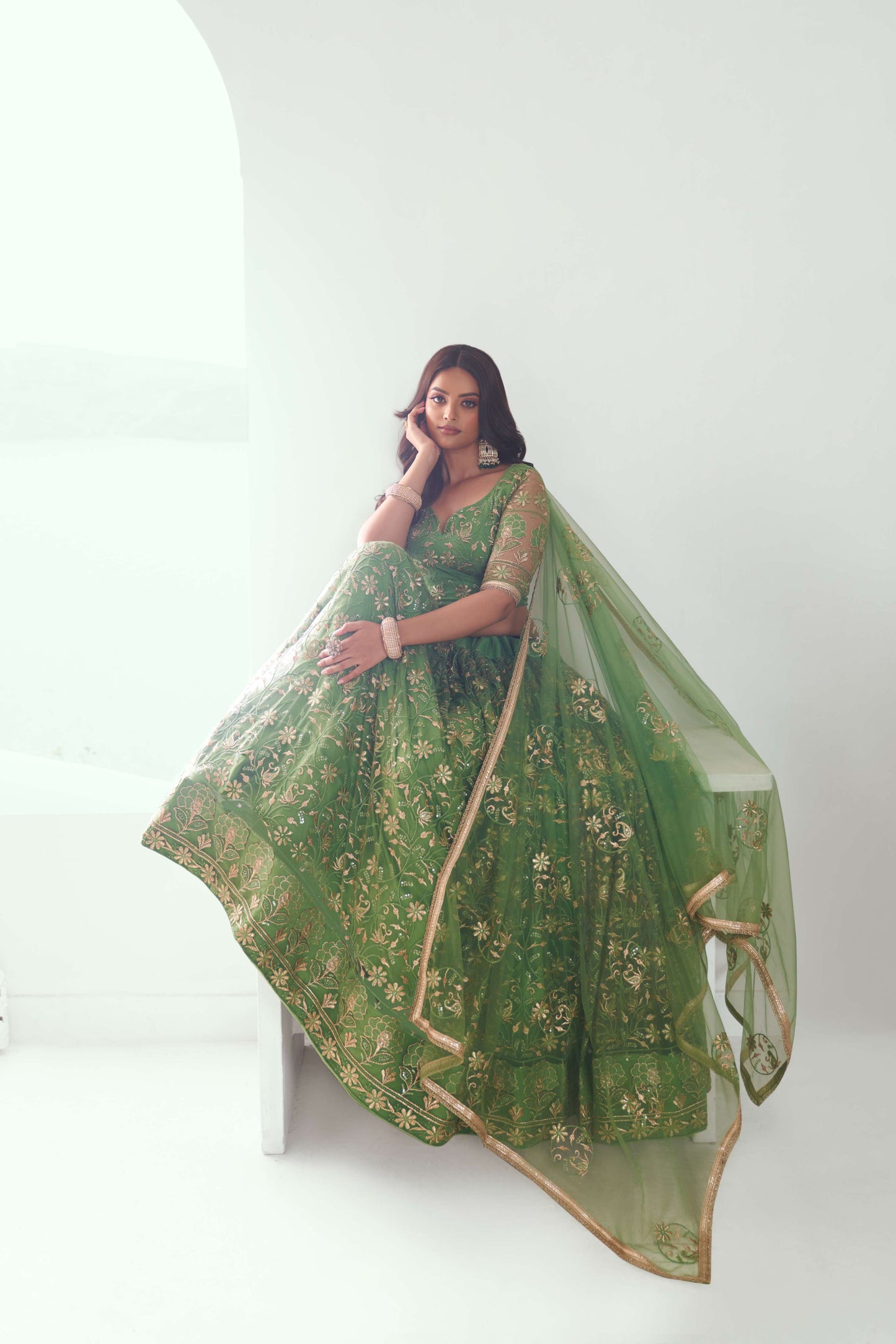 Pista Green Embroidered Party wear Lehenga Choli