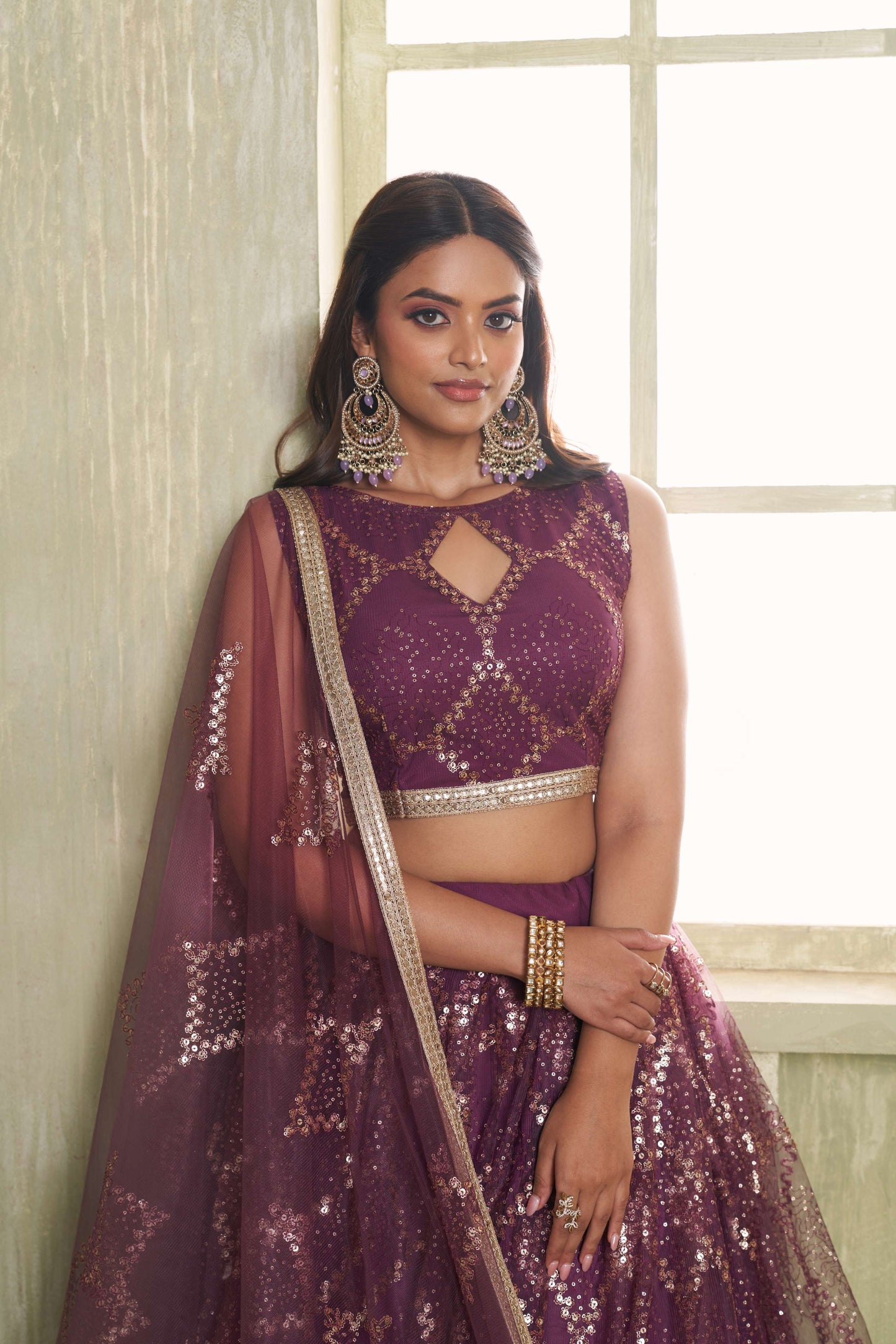 Purple (Deep Wine) Embroidered lehenga Choli