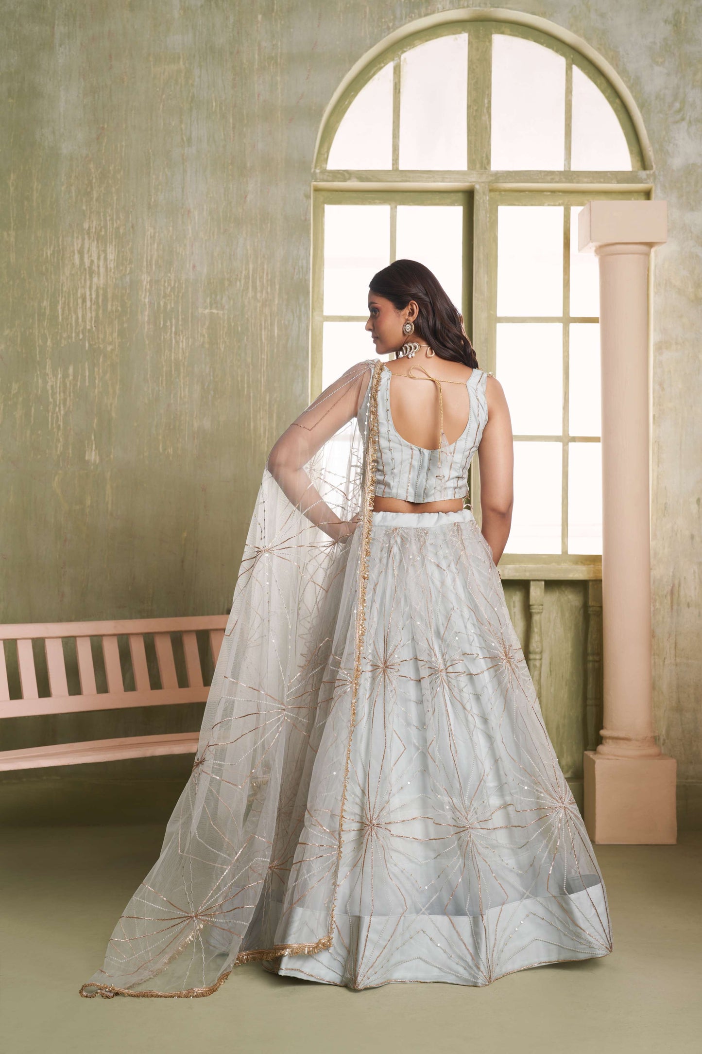 Light Grey Embellilshed Net Lehenga Choli