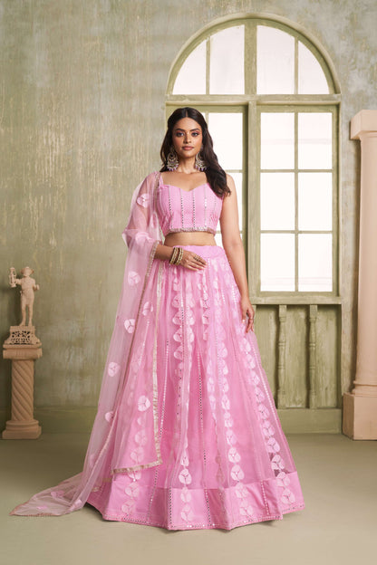 Pink Embellilshed Net Lehenga Choli