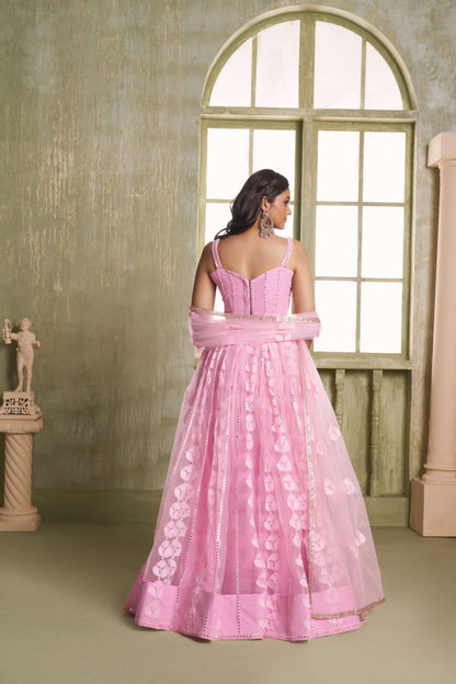 Pink Embellilshed Net Lehenga Choli