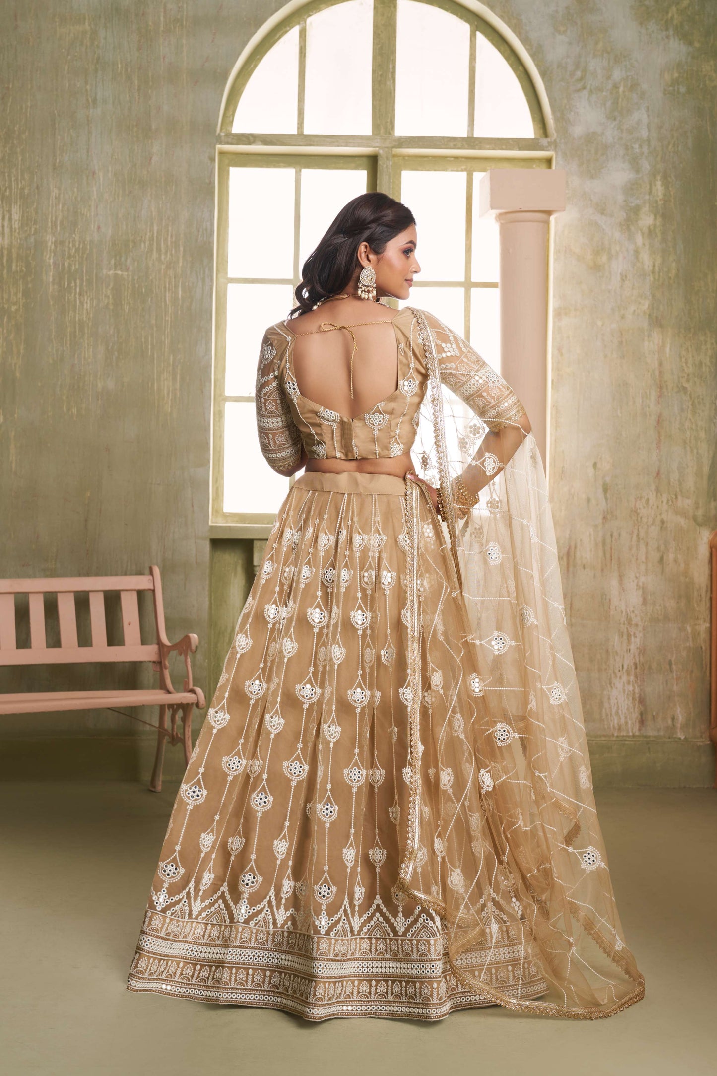 Golden Beige Embroidered Lehenga Choli