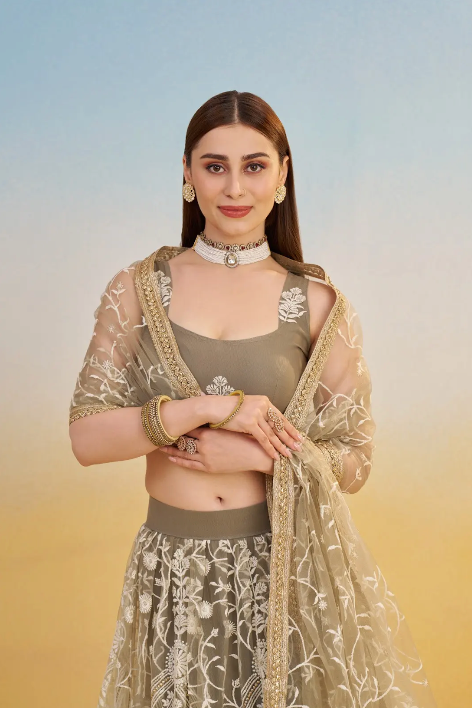 Ivory Embroidered Lehenga Choli