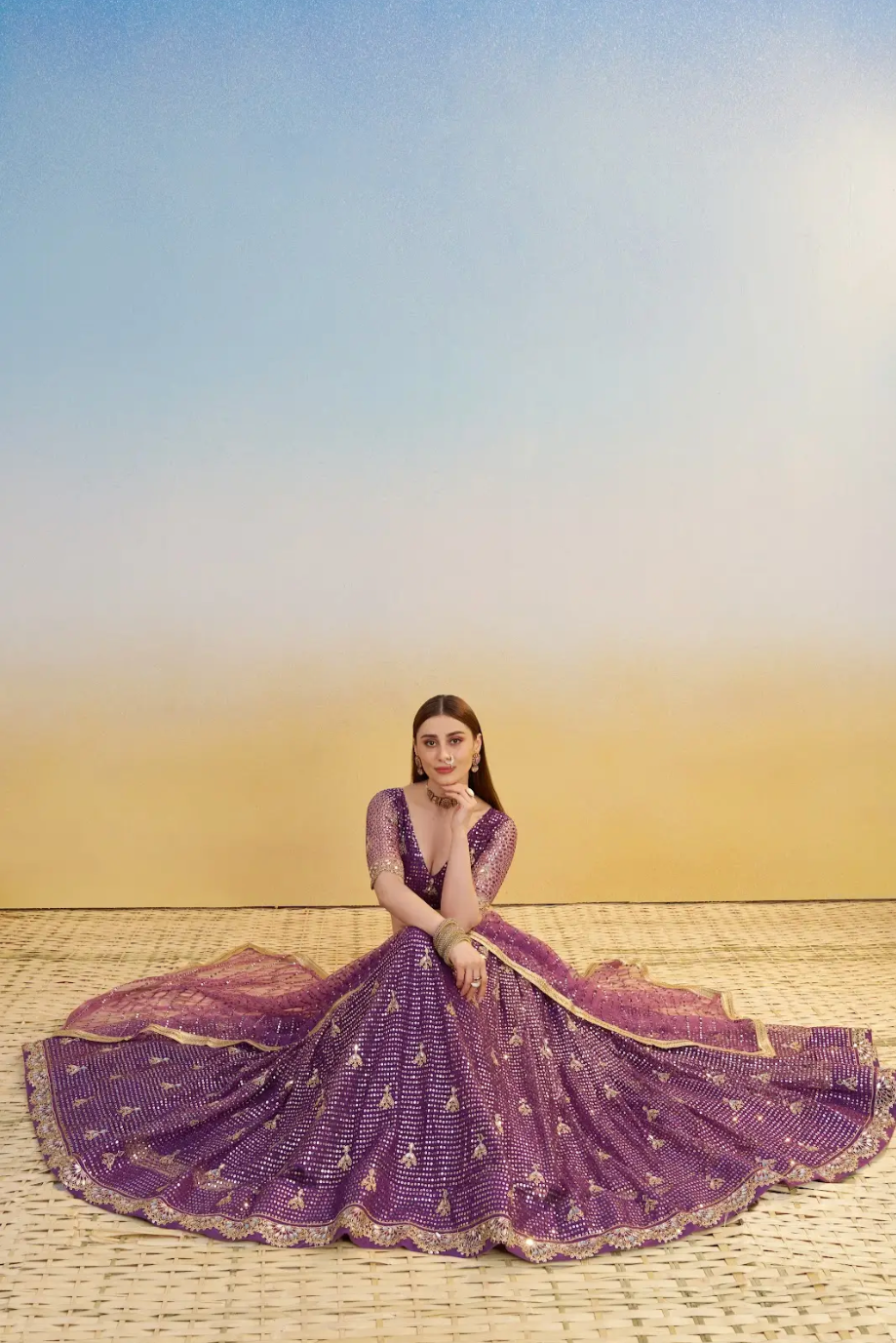 Purple Embroidered Lehenga Choli in Net
