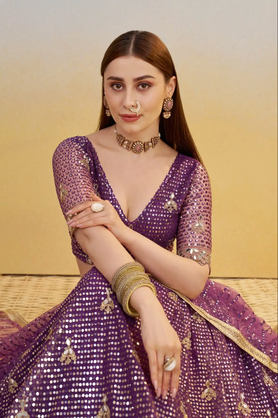 Purple Embroidered Lehenga Choli in Net