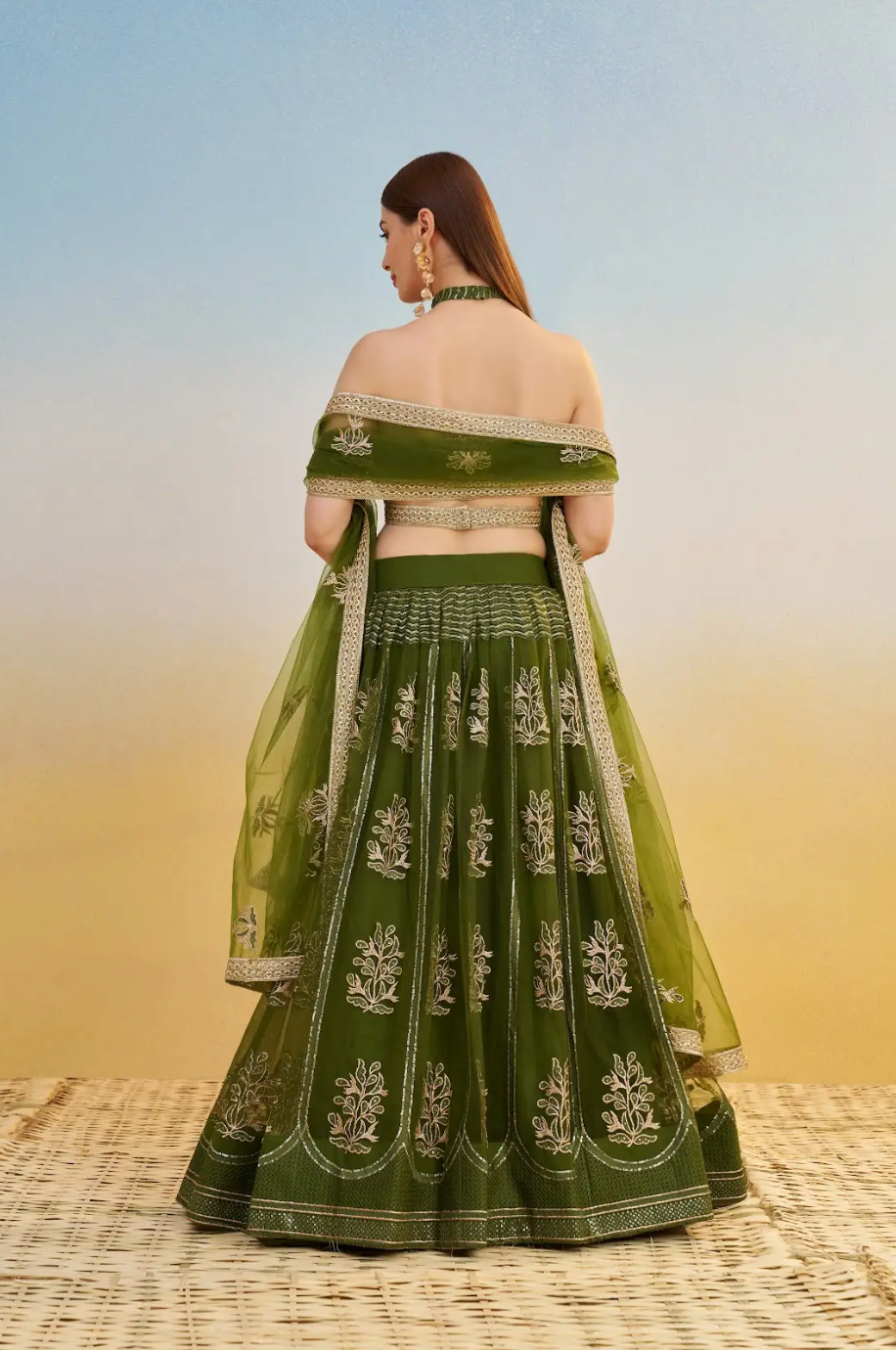 Green Embroidered Party wear Lehenga Choli
