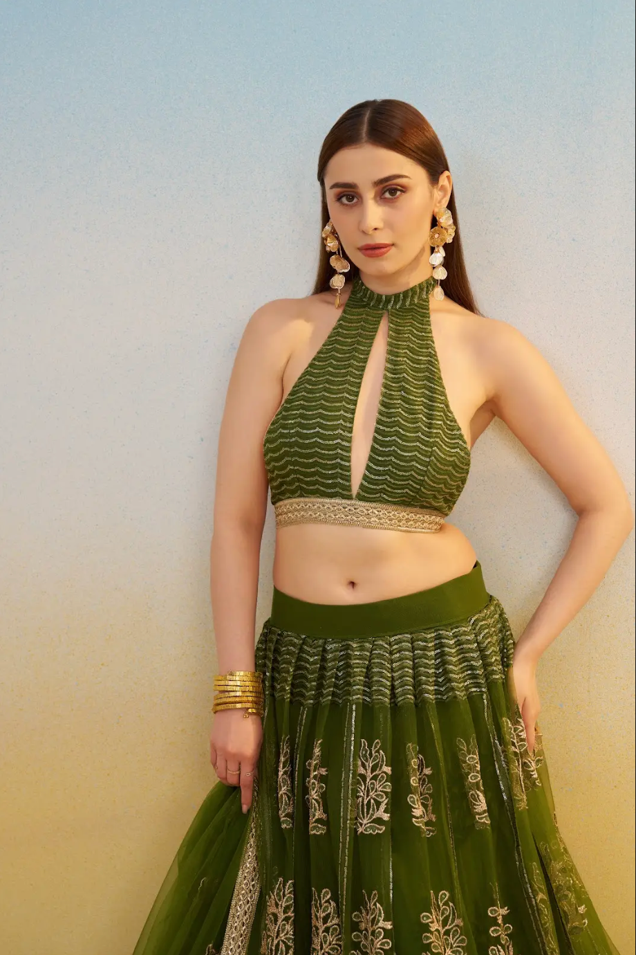 Green Embroidered Party wear Lehenga Choli