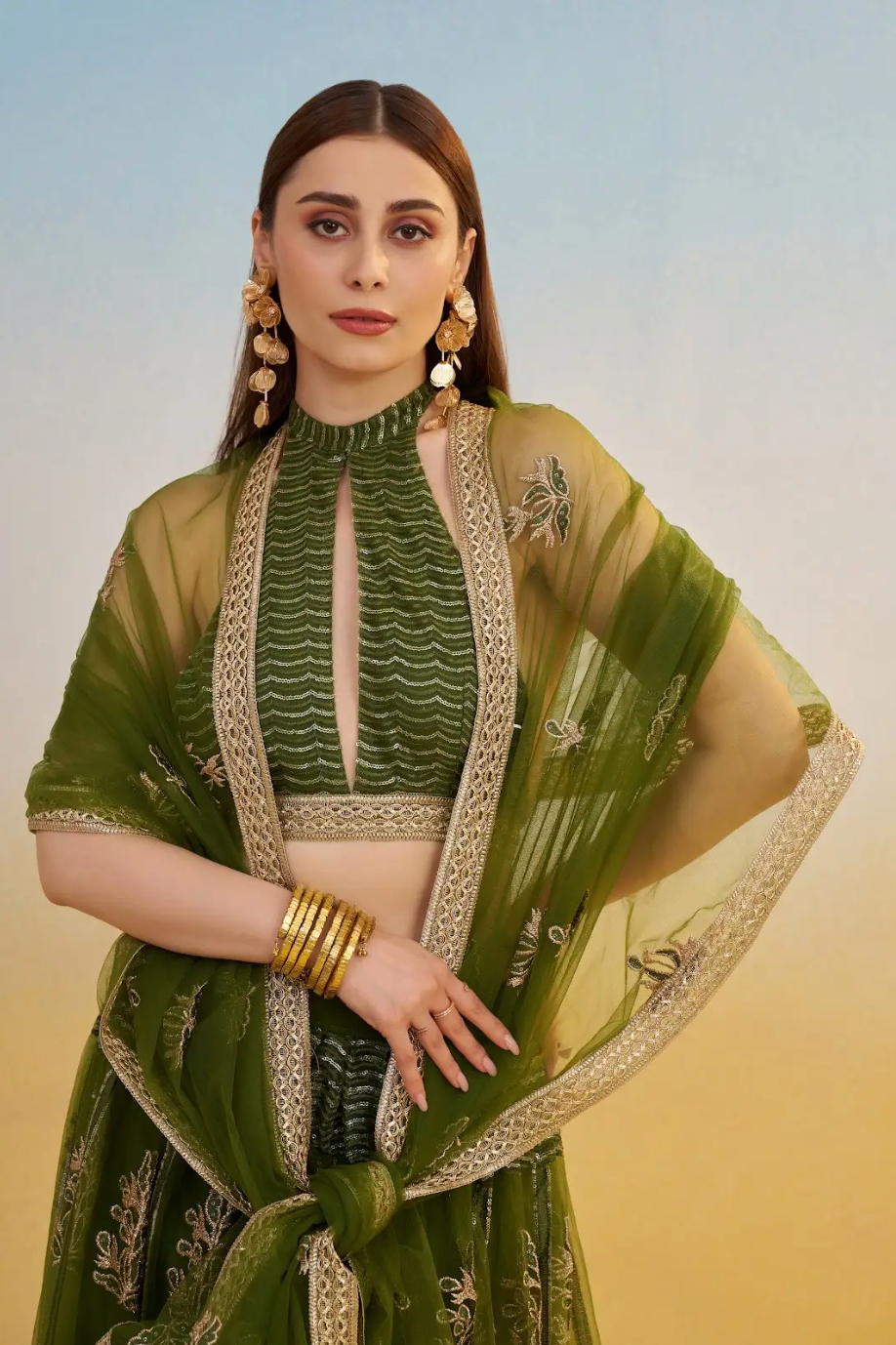 Green Embroidered Party wear Lehenga Choli
