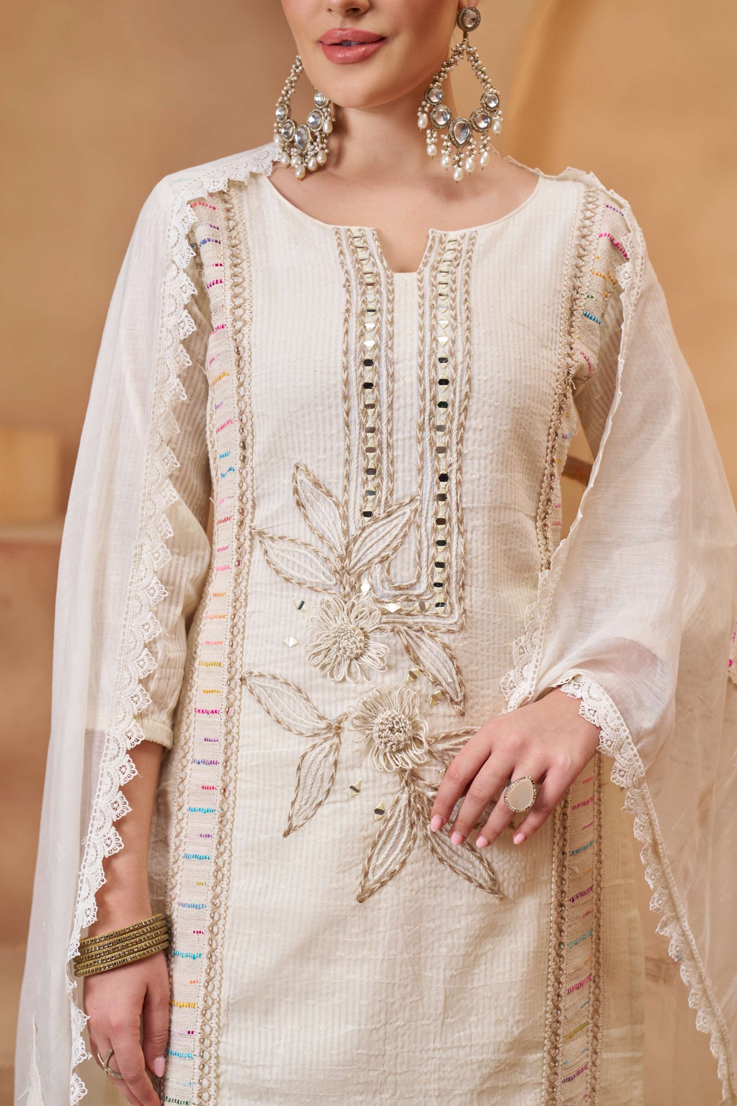 Off-White Bombay Cotton Embroidered Salwar Suit