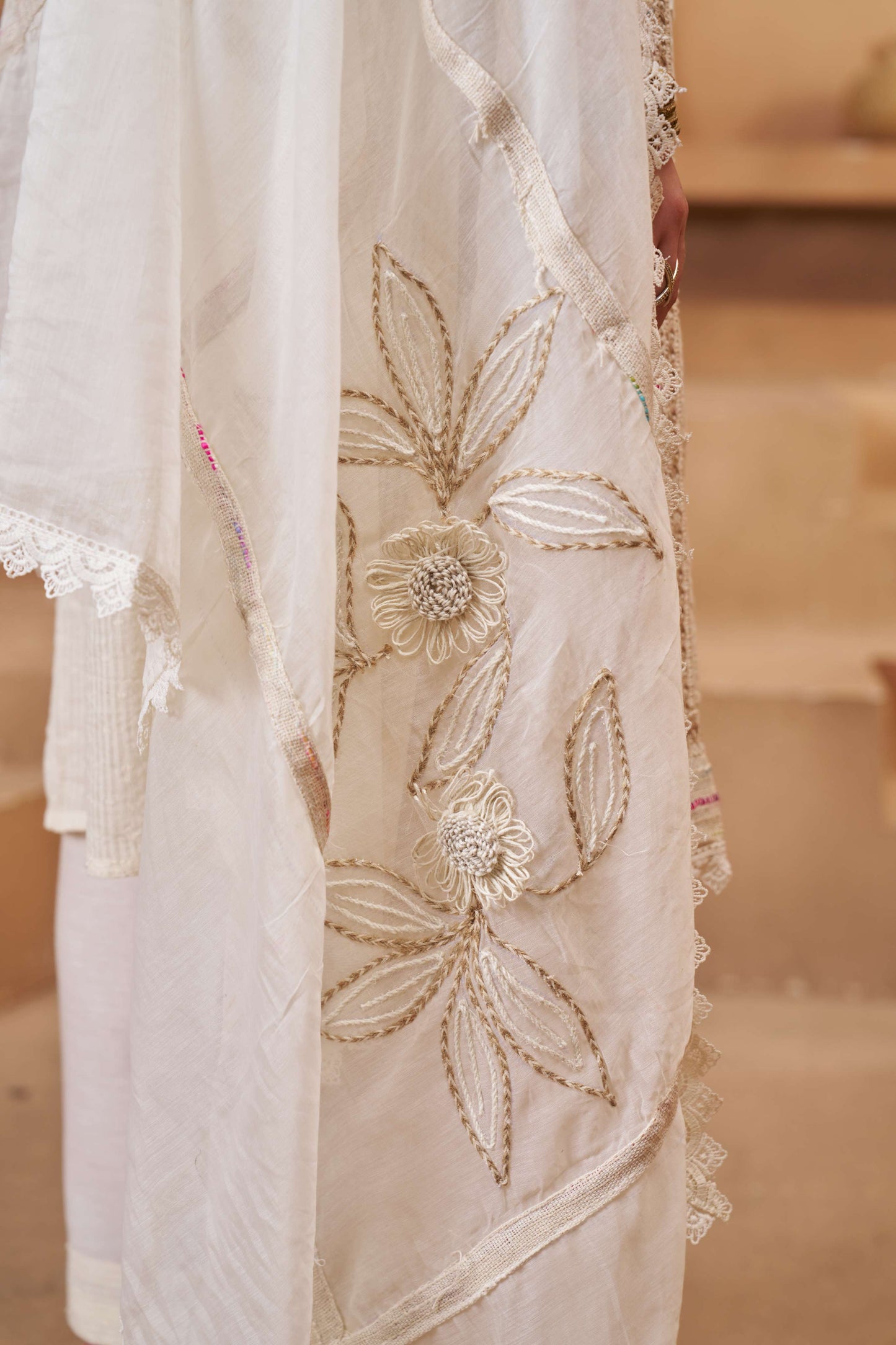 Off-White Bombay Cotton Embroidered Salwar Suit