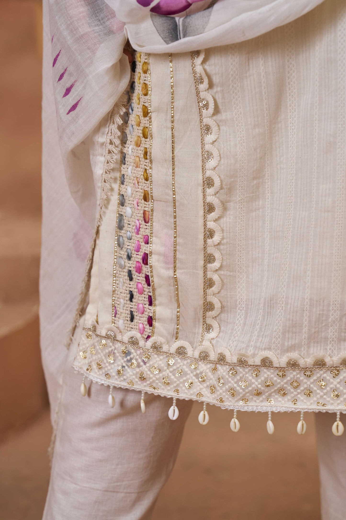 Off-White Bombay Cotton Mirror Work Salwar Suit