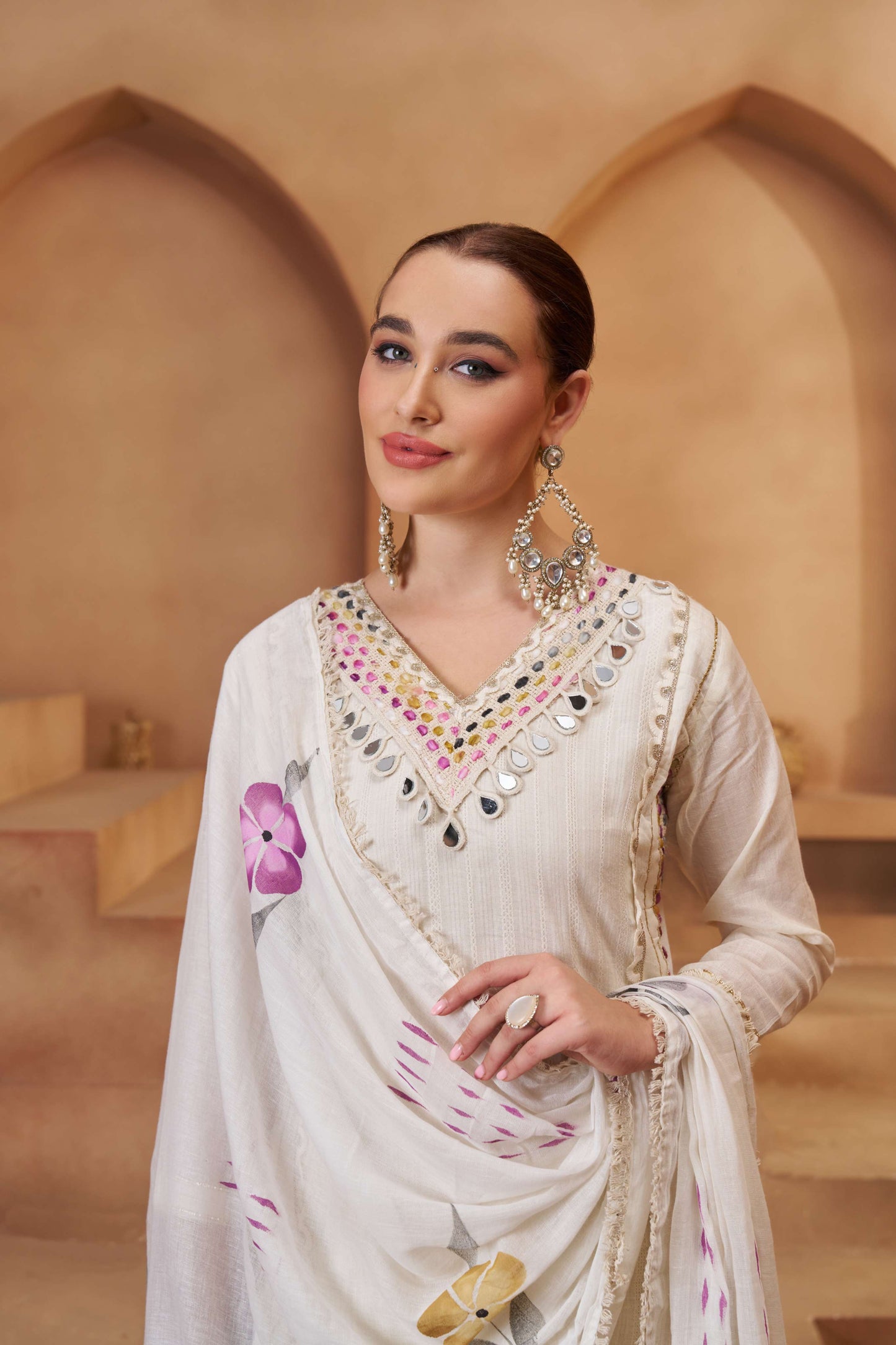 Off-White Bombay Cotton Mirror Work Salwar Suit