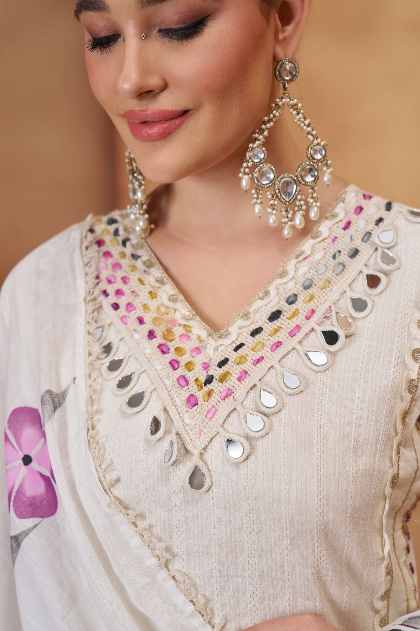 Off-White Bombay Cotton Mirror Work Salwar Suit