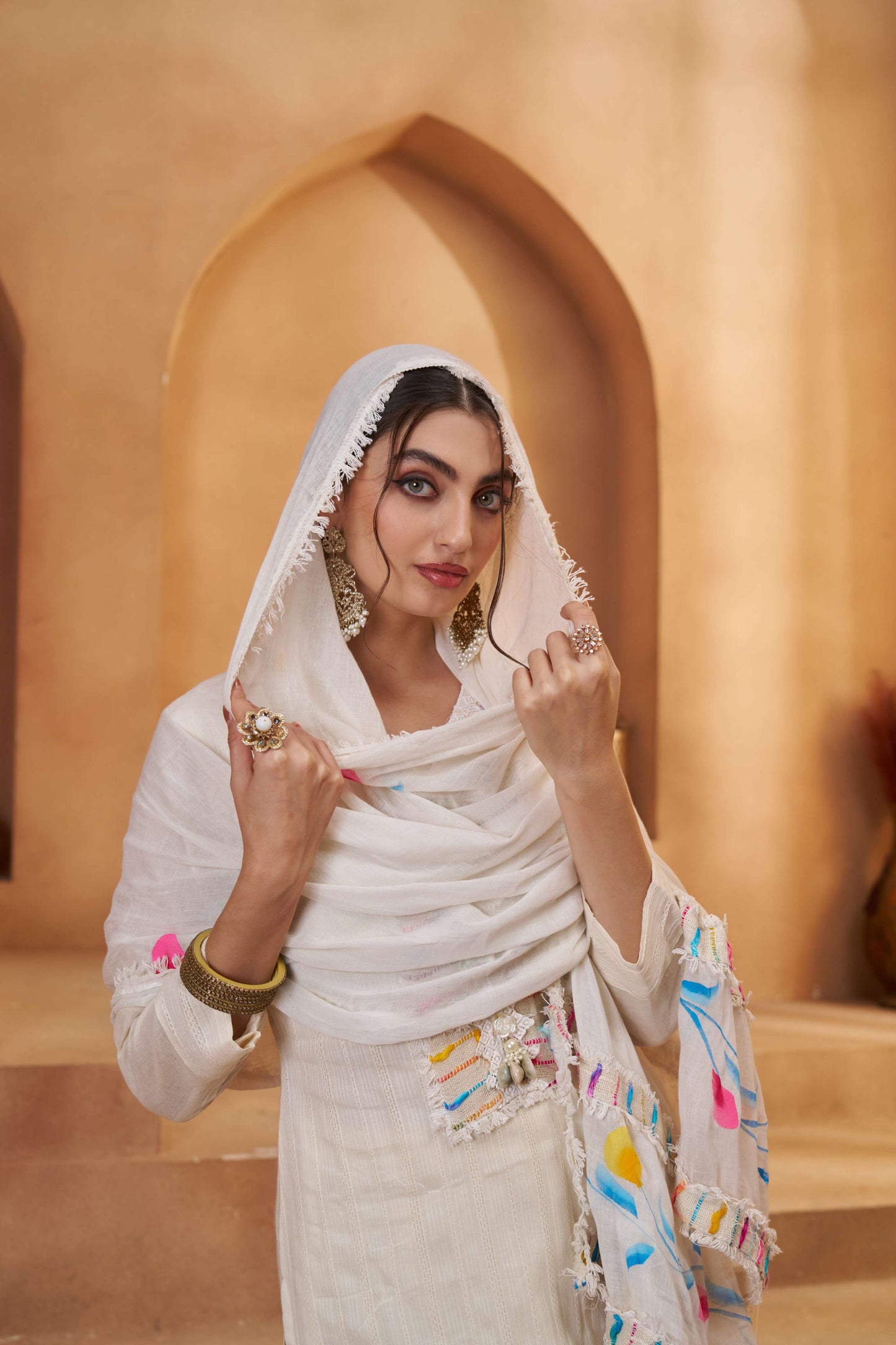 Off-White & Multi Color Bombay Cotton Embroidered Salwar Suit