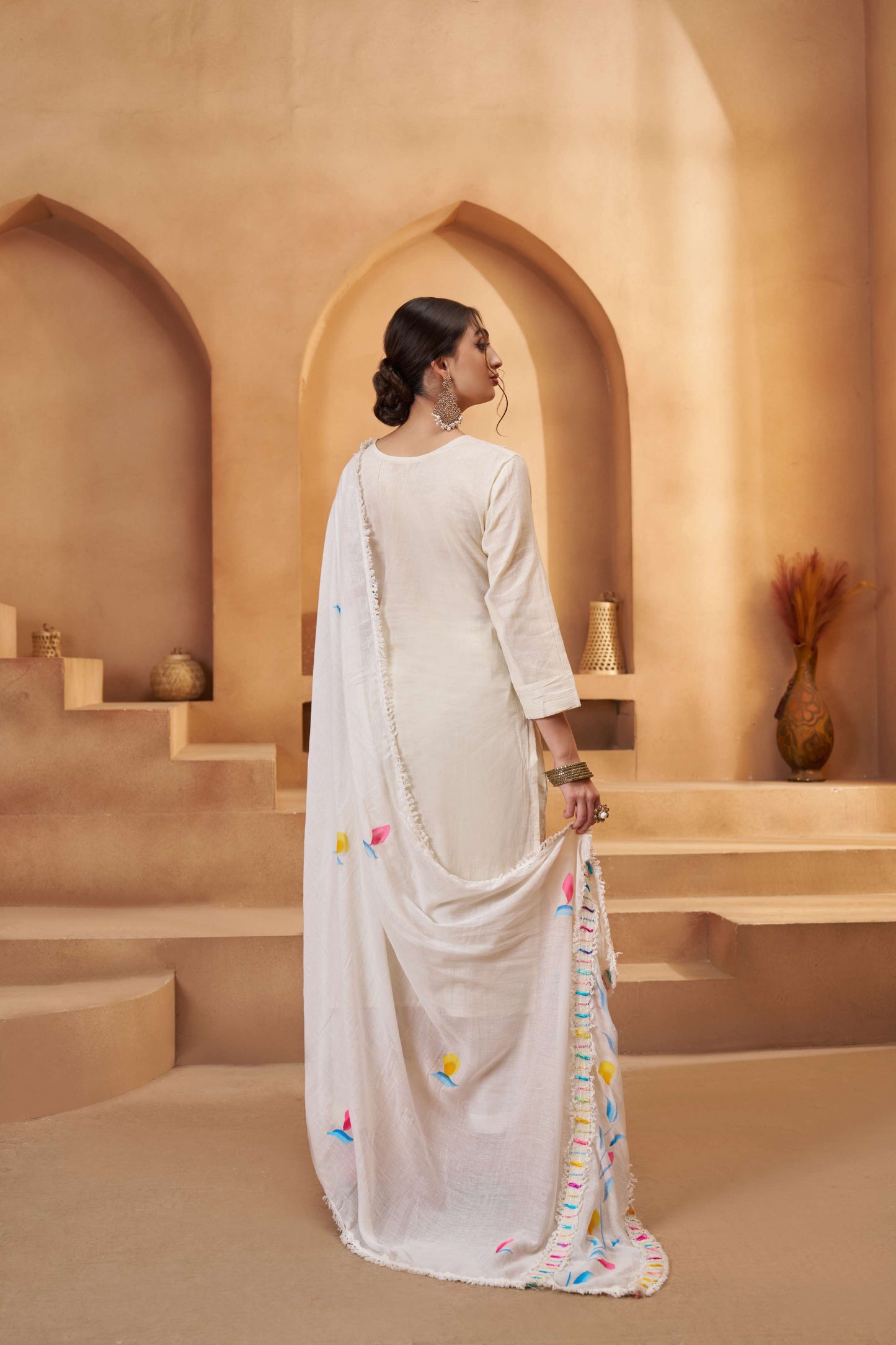 Off-White & Multi Color Bombay Cotton Embroidered Salwar Suit
